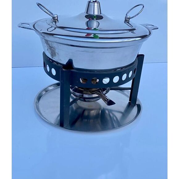 Vintage Japanese Stainless Steel Fondue Set Pot with Lid and Underplate Burner H - Picture 4 of 13